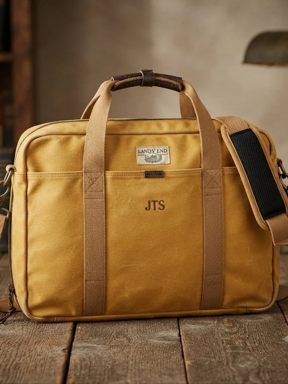 Vintage Lands End Square Rigger Canvas Briefcase Laptop Bag Beige Carry On